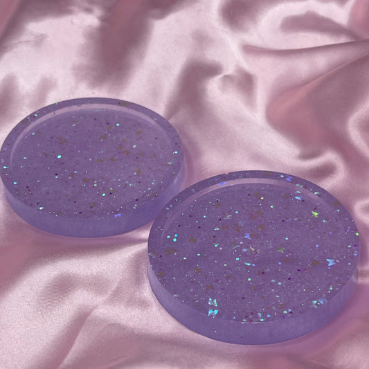 Resin Lilac Light Purple Sparkle Coasters