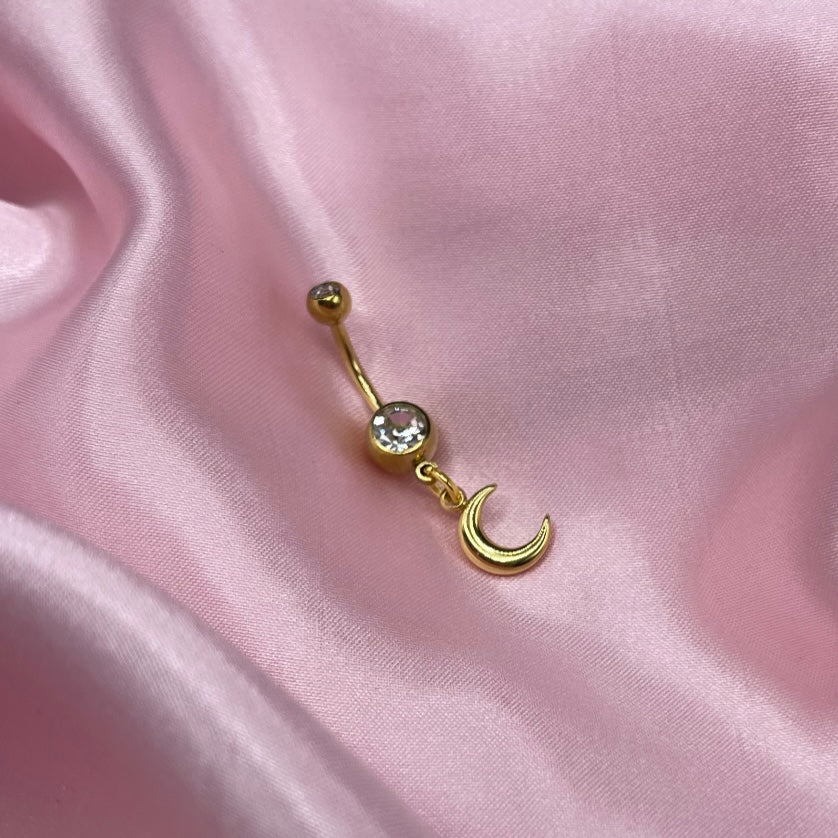 Gold surgical steel cz moon Belly Naval Bar