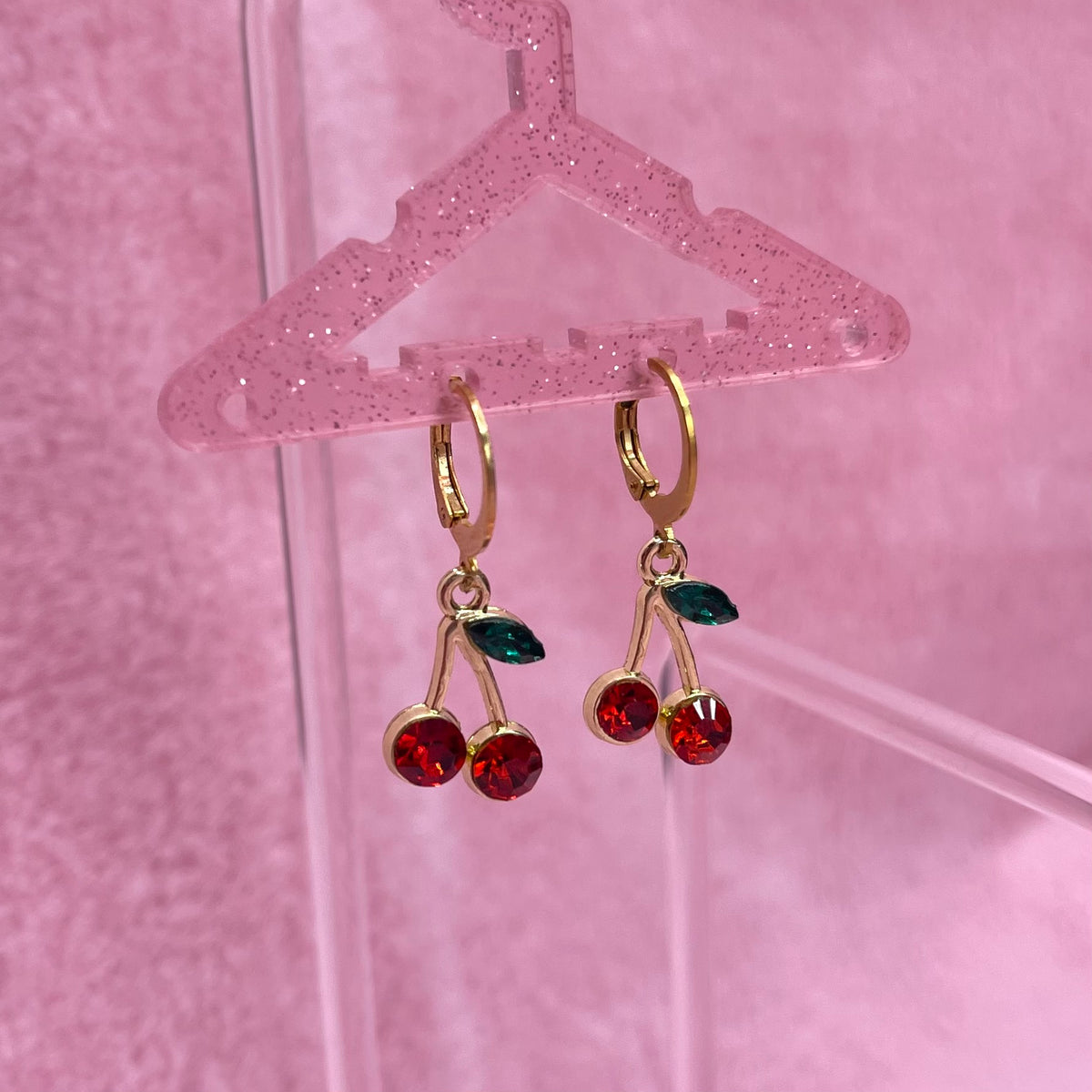 Gold Stainless steel CZ Cherry Huggie Hoop Earrings