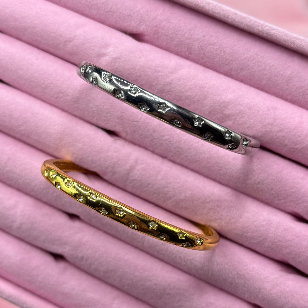 Stainless steel adjustable CZ Star Bangle