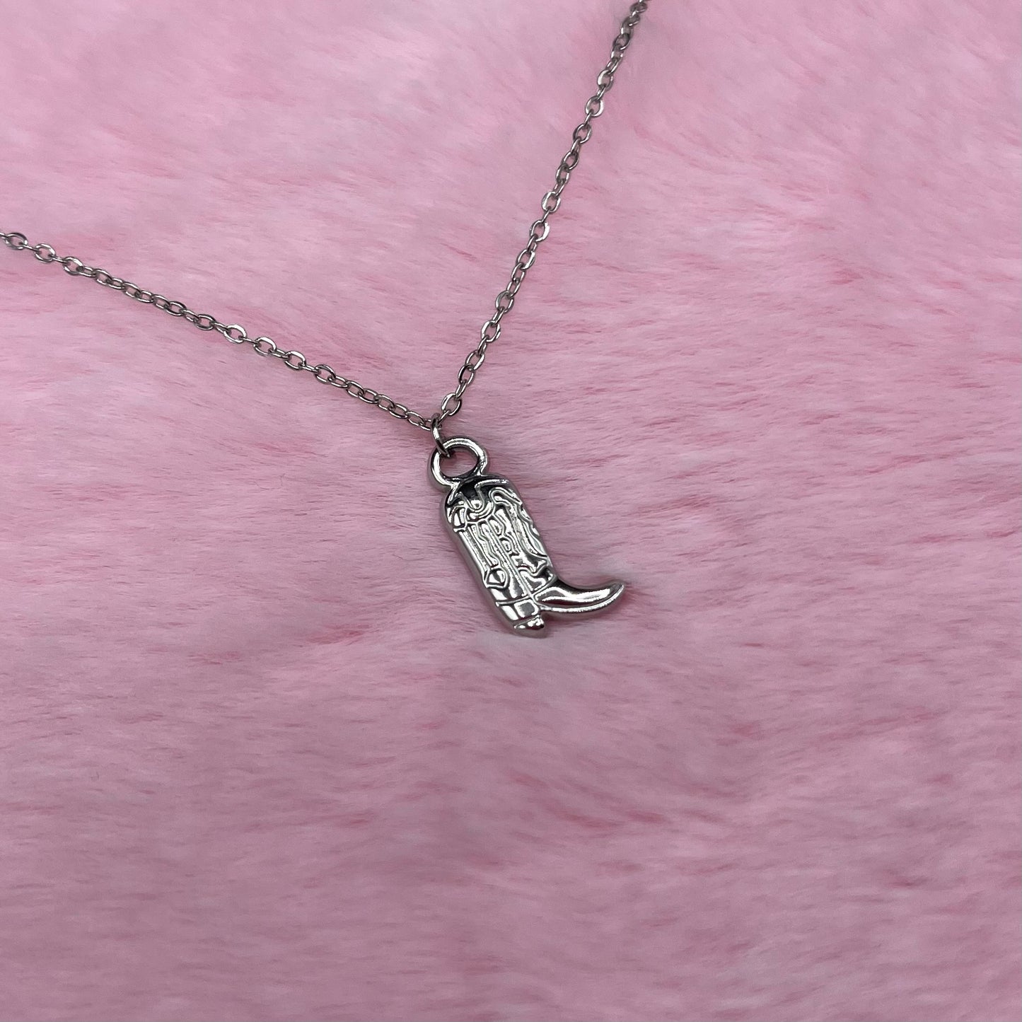 Hypoallergenic silver cowgirl boot adjustable Necklace