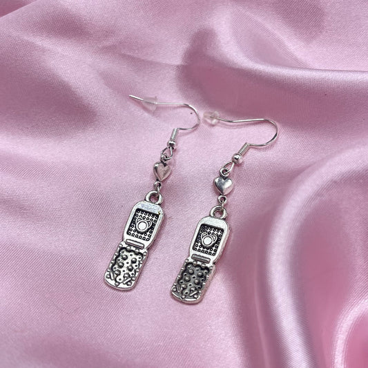 Sterling silver flip phone heart Earrings