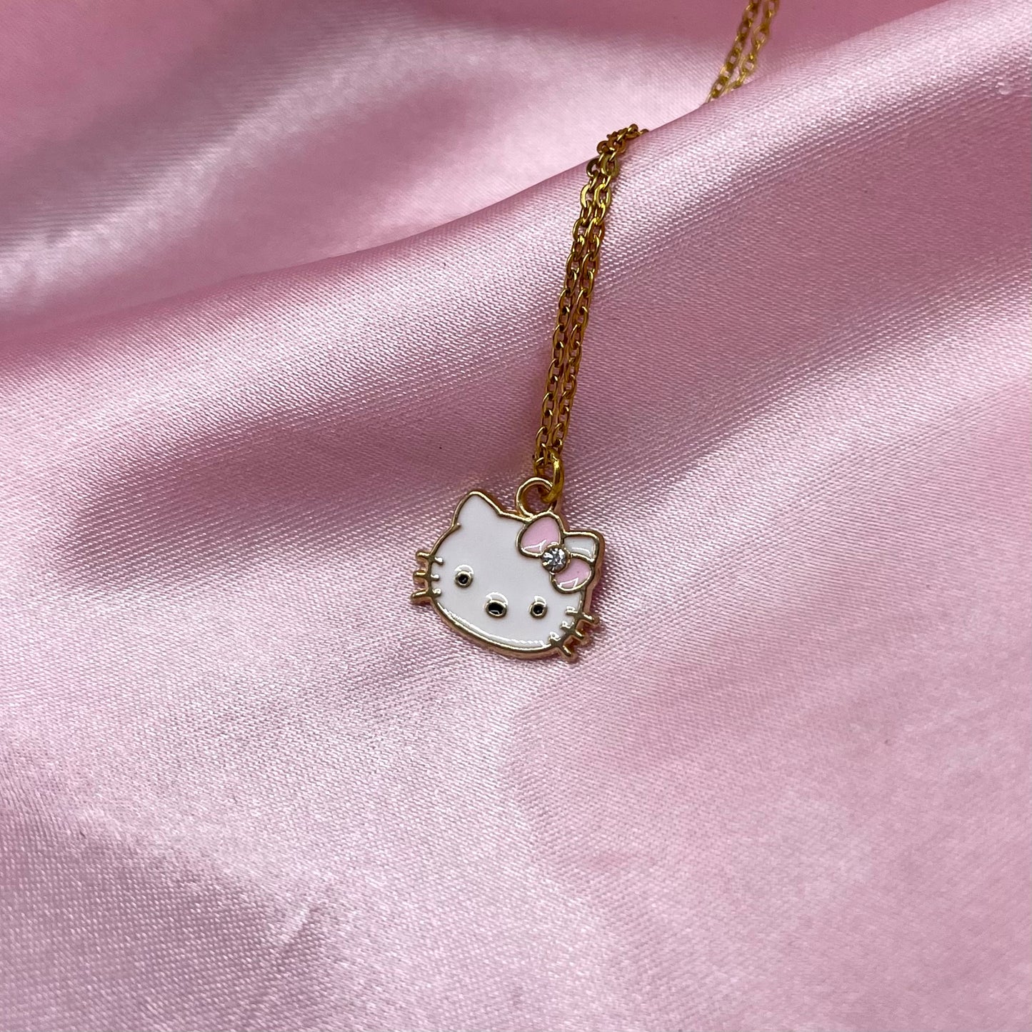 Gold stainless steel diamanté cz Kawaii Kitty adjustable Necklace