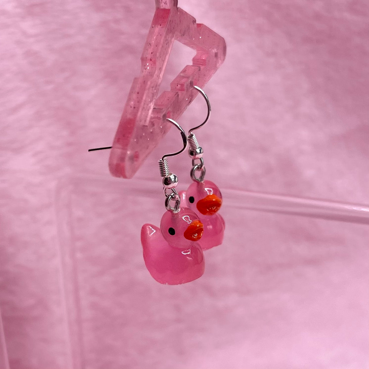 Sterling silver baby pink duck Earrings