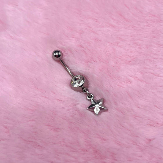 Silver surgical steel cz star Belly Naval Bar
