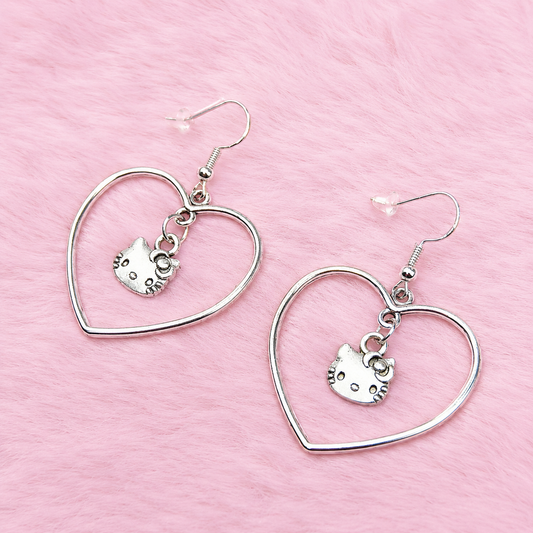 Sterling silver heart kitty Earrings