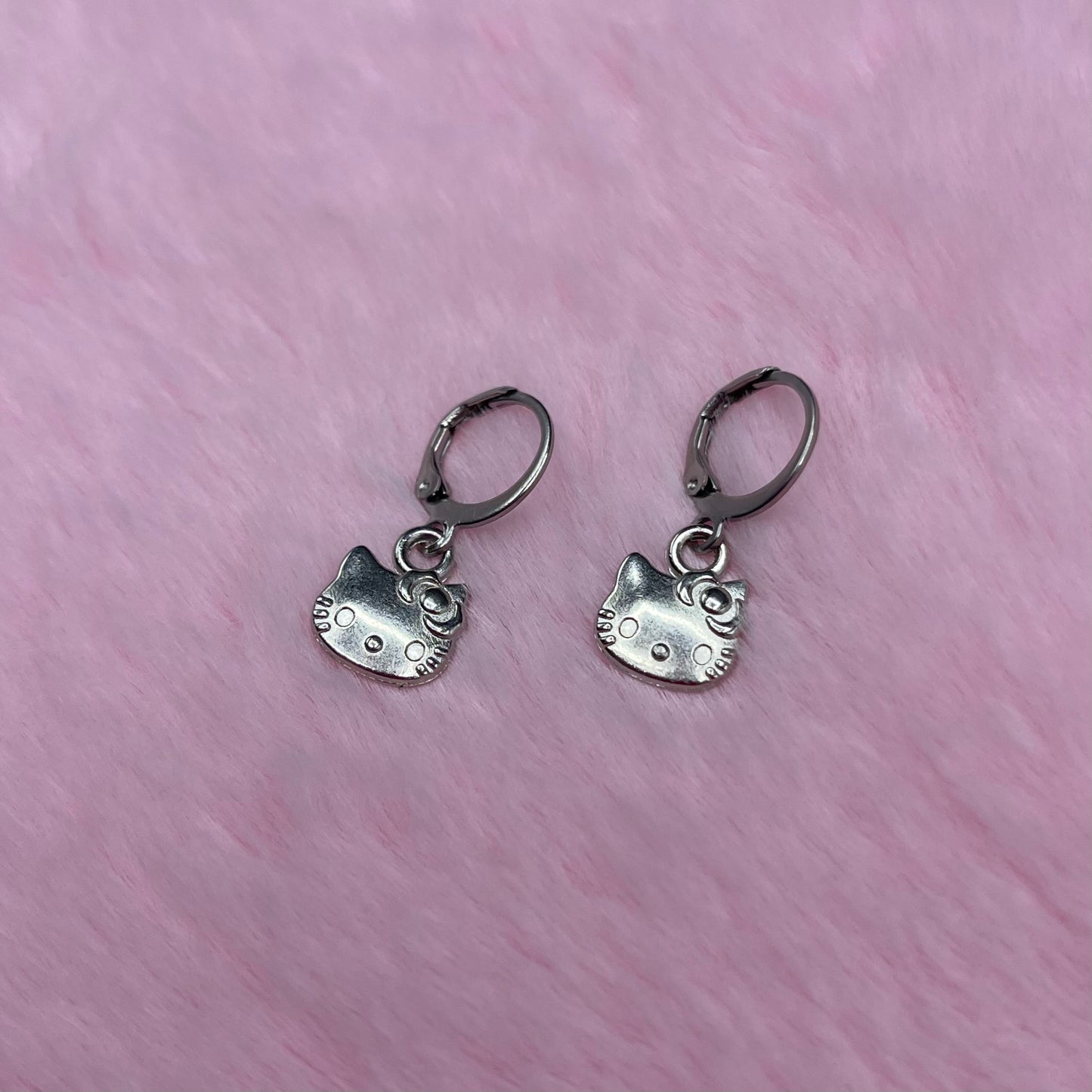 Silver Stainless steel kitty Huggie Hoop Earrings