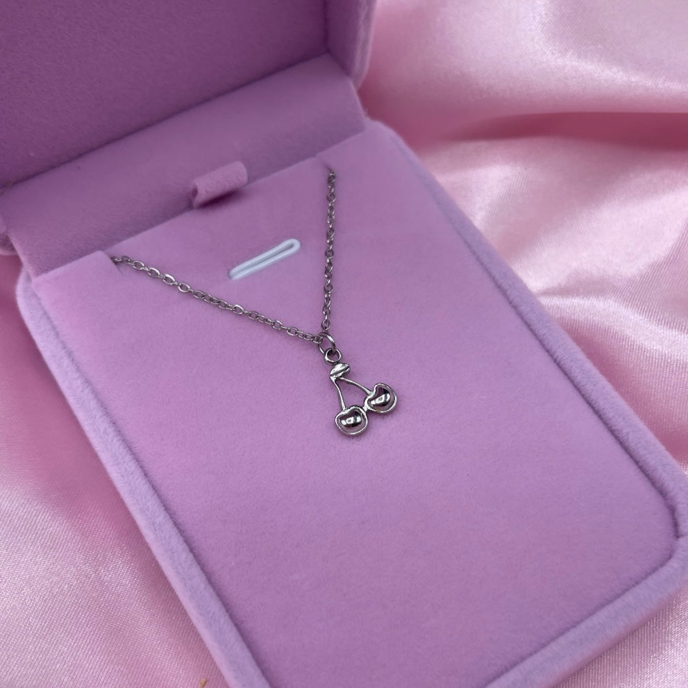 Silver stainless steel cherry adjustable Necklace