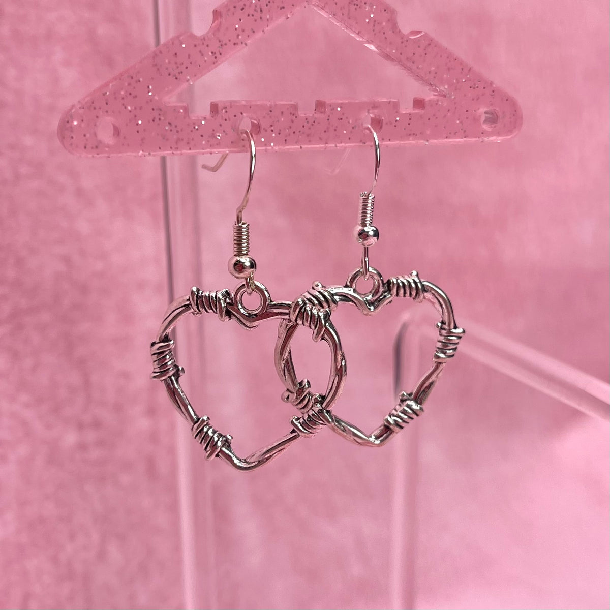 925 Sterling silver barbered wire Heart Earrings