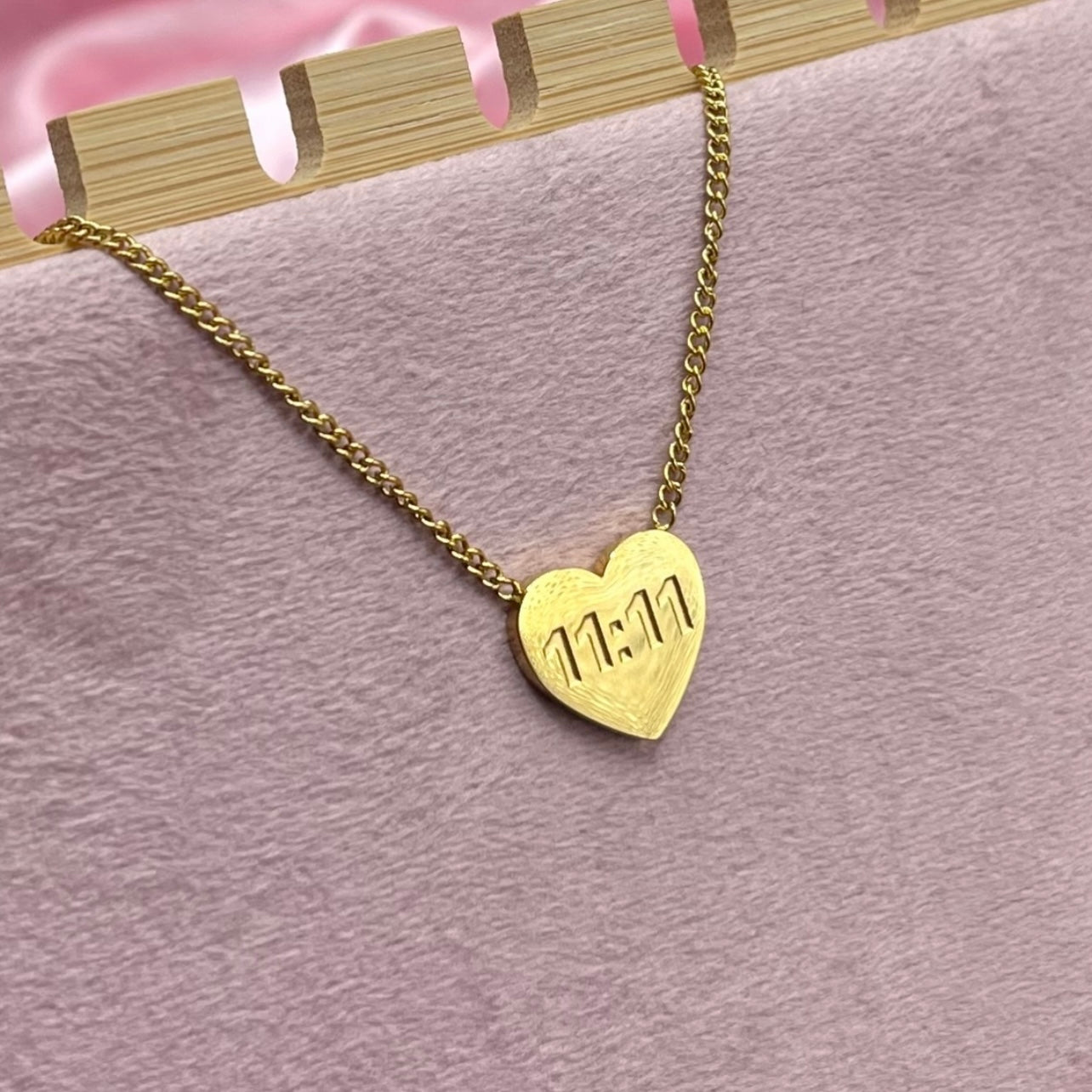 11:11 engraved heart pendant Angel number adjustable necklace