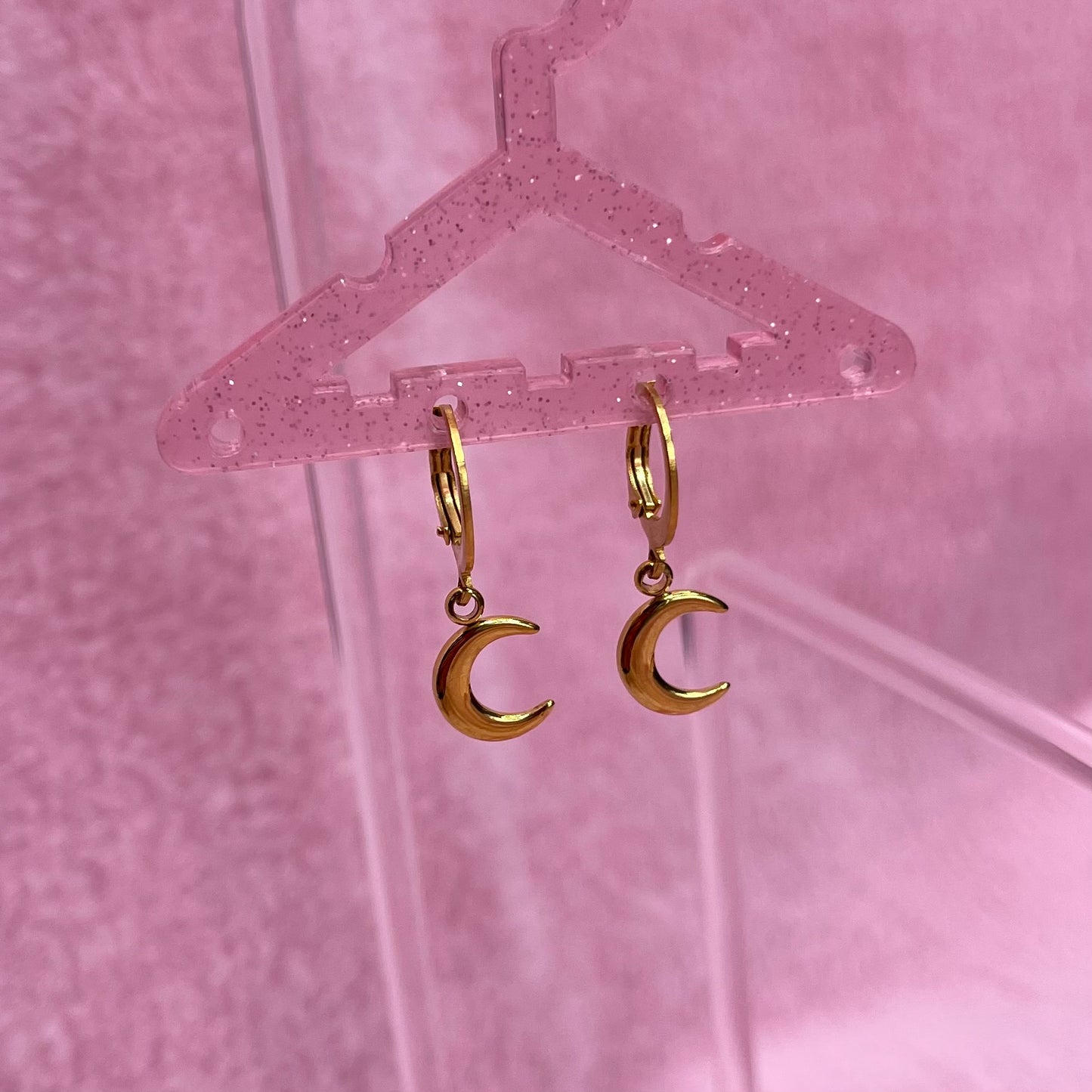 Gold Stainless steel moon Huggie Hoop Earrings