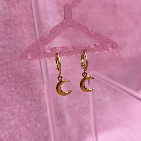 Gold Stainless steel moon Huggie Hoop Earrings