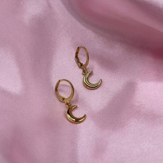 Gold Stainless steel moon Huggie Hoop Earrings