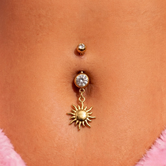 Gold surgical steel cz sun Belly Naval Bar