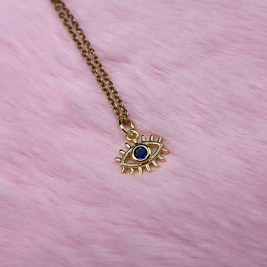 Gold stainless steel CZ evil eye adjustable Necklace