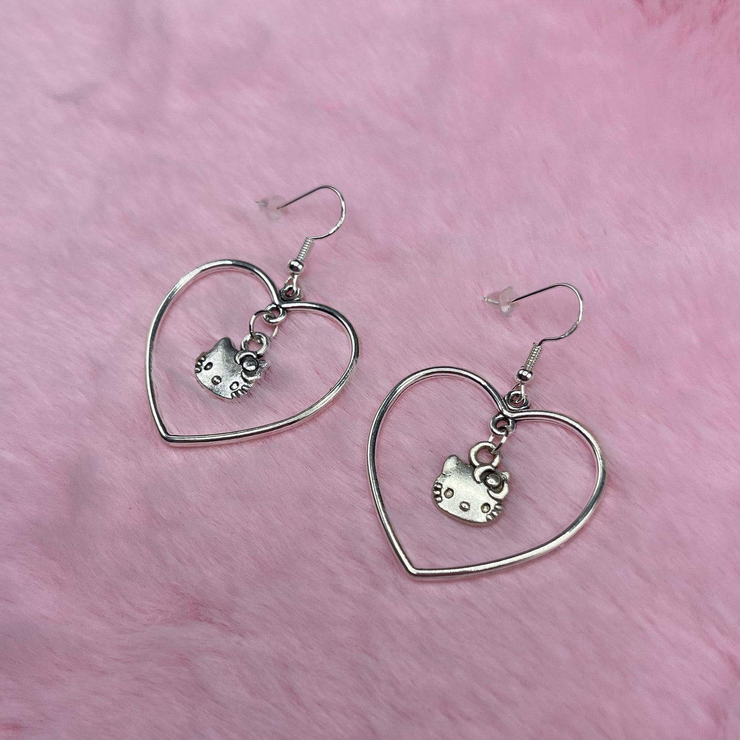 Sterling silver heart kitty Earrings