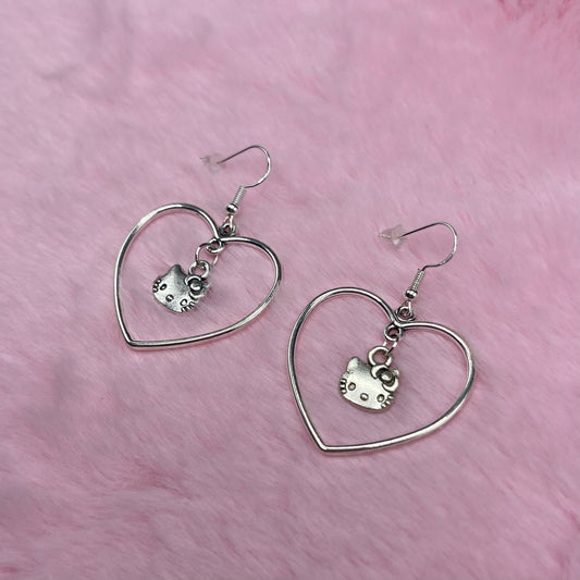 Sterling silver heart kitty Earrings