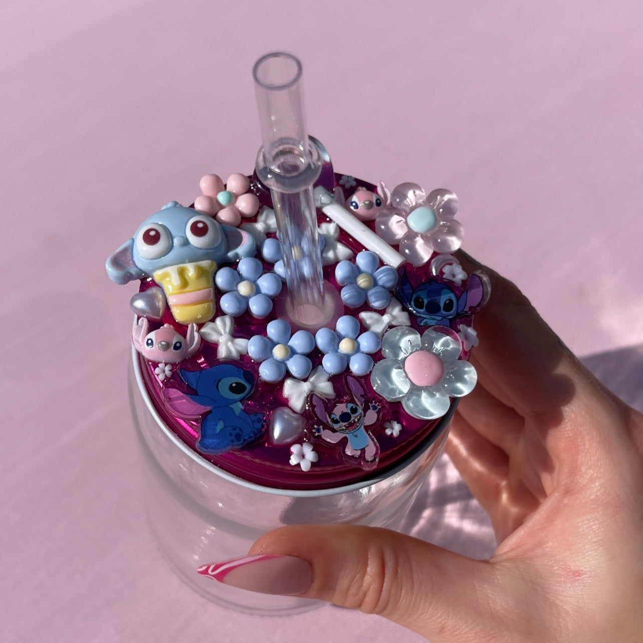 Stitch Junk Glass Drinking Cup with straw