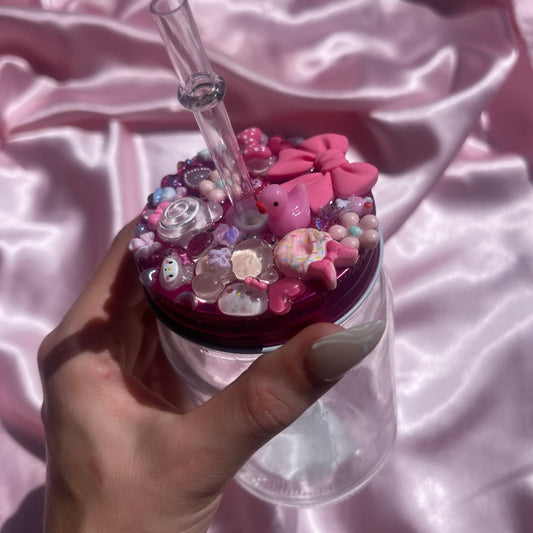 Kawaii Junk Glass Drinking Cup with straw
