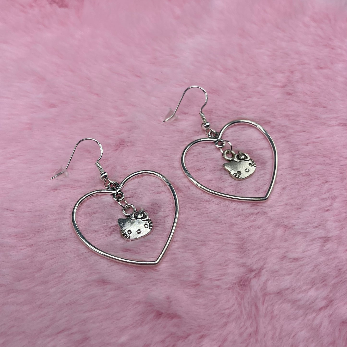 Sterling silver heart kitty Earrings