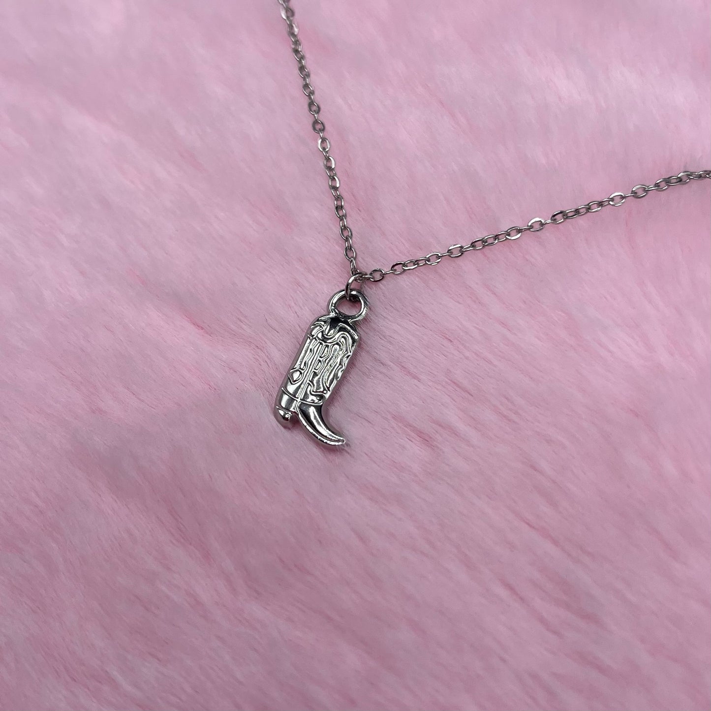 Hypoallergenic silver cowgirl boot adjustable Necklace