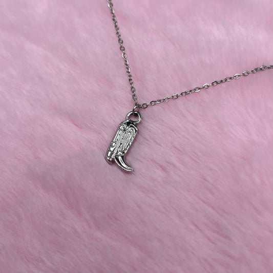 Hypoallergenic silver cowgirl boot adjustable Necklace