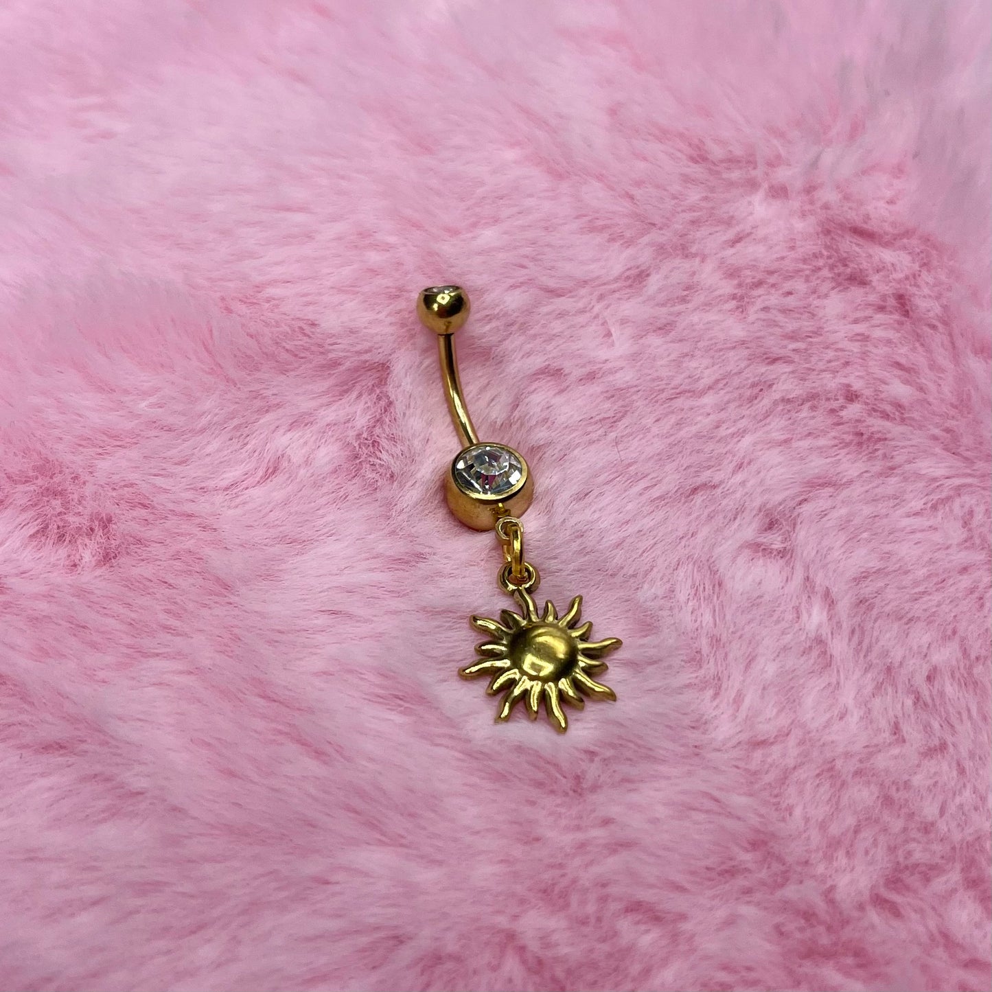 Gold surgical steel cz sun Belly Naval Bar
