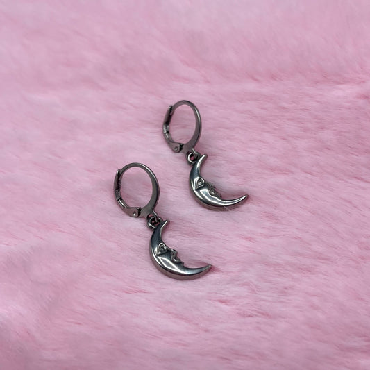 Silver Stainless steel moon Huggie Hoop Earrings