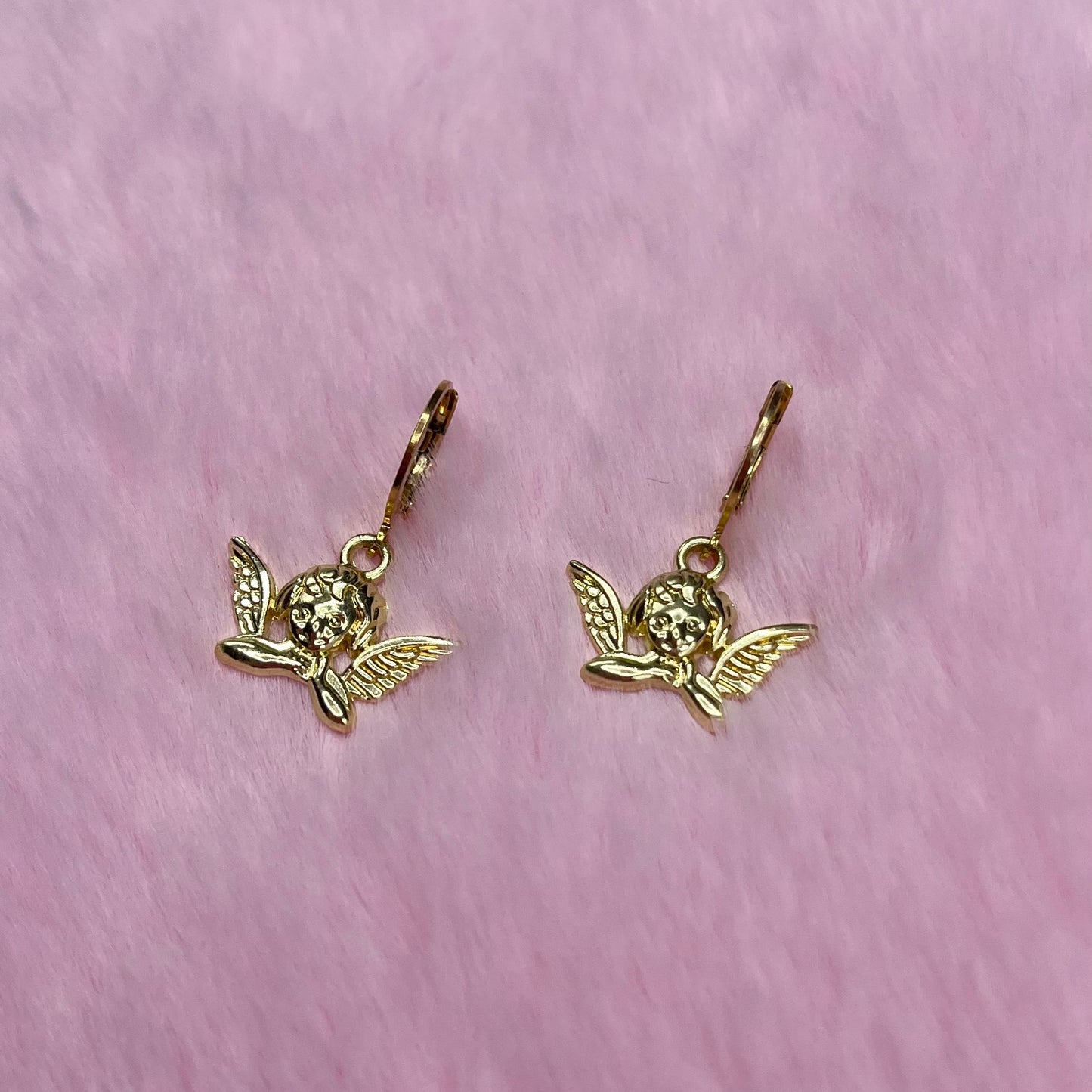 Gold Stainless steel cherub Huggie Hoop Earrings