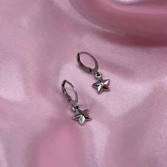 Silver Stainless steel star Huggie Hoop Earrings