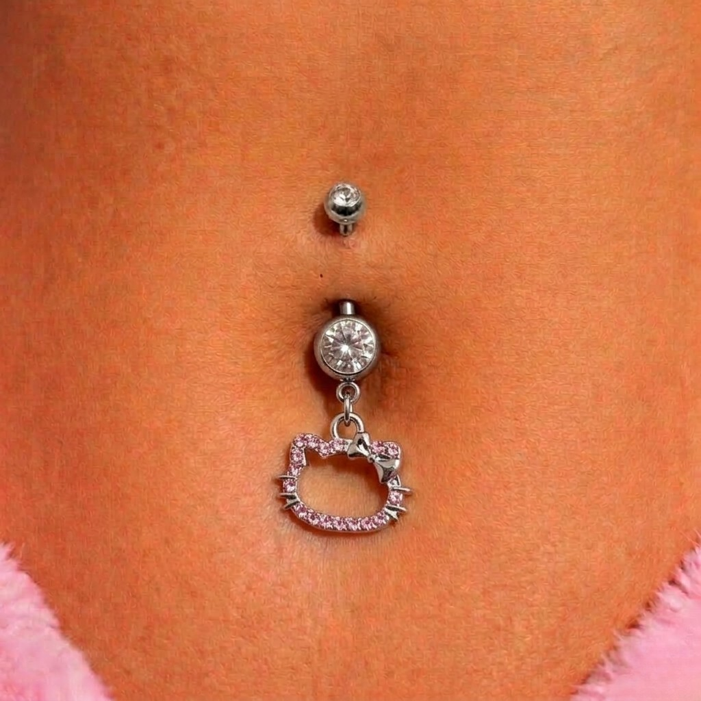 Surgical steel CZ kitty Belly Naval Bar