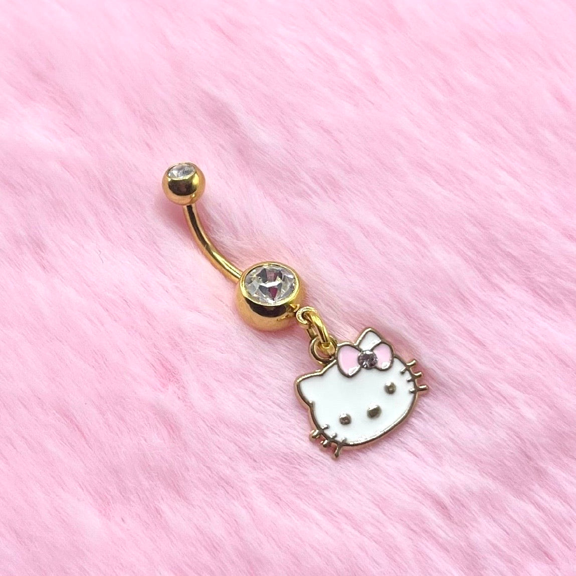 Gold Surgical steel CZ kitty Belly Naval Bar