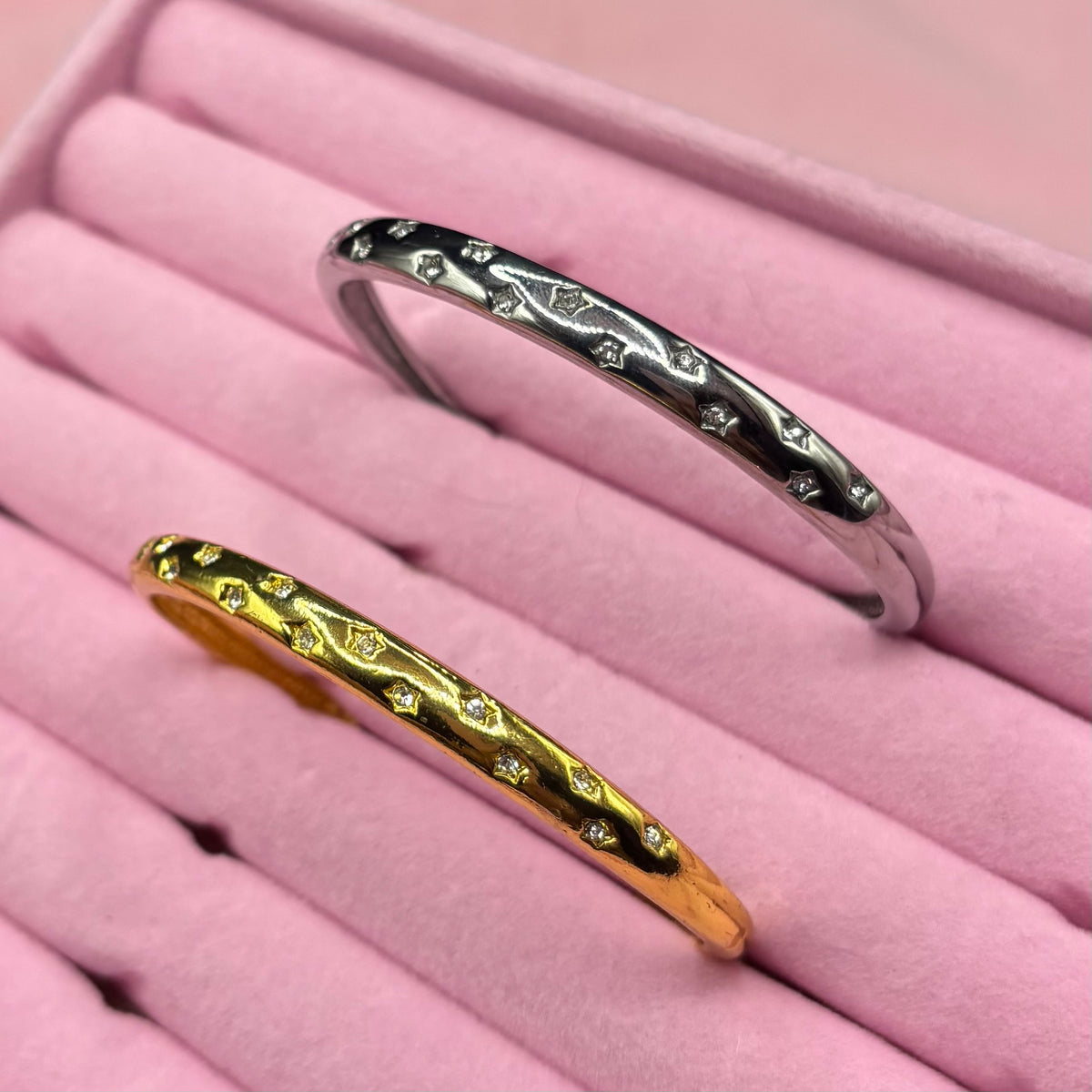 Stainless steel adjustable CZ Star Bangle
