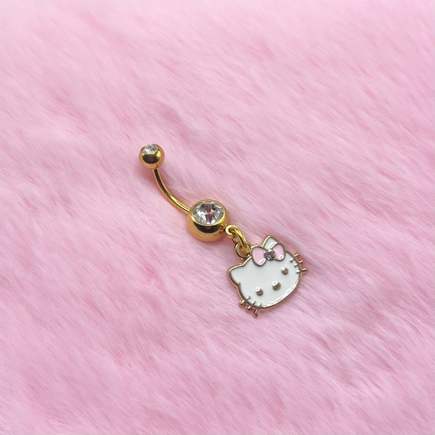 Gold Surgical steel CZ kitty Belly Naval Bar