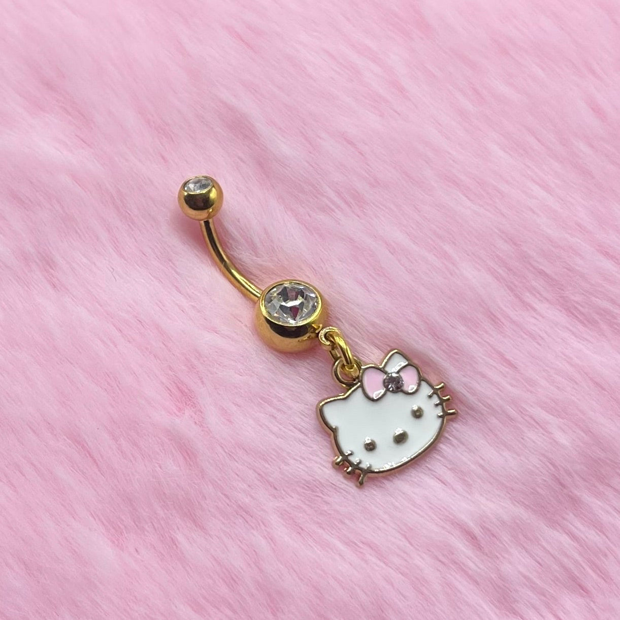 Gold Surgical steel CZ kitty Belly Naval Bar