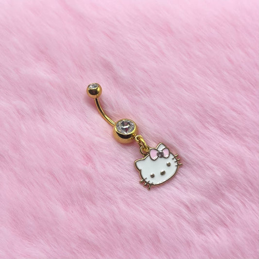 Gold Surgical steel CZ kitty Belly Naval Bar