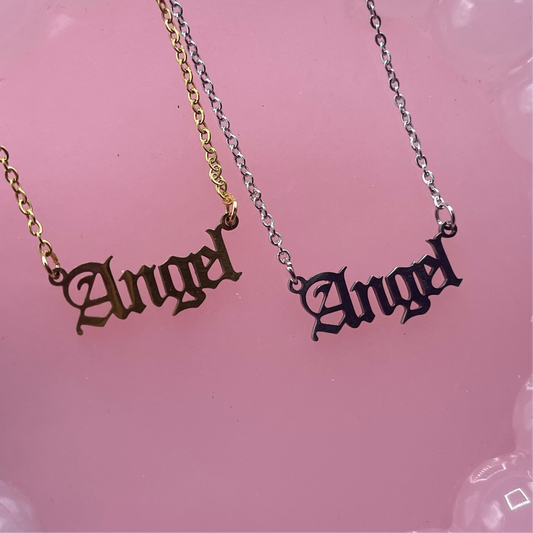Stainless steel English letter font Angel necklace