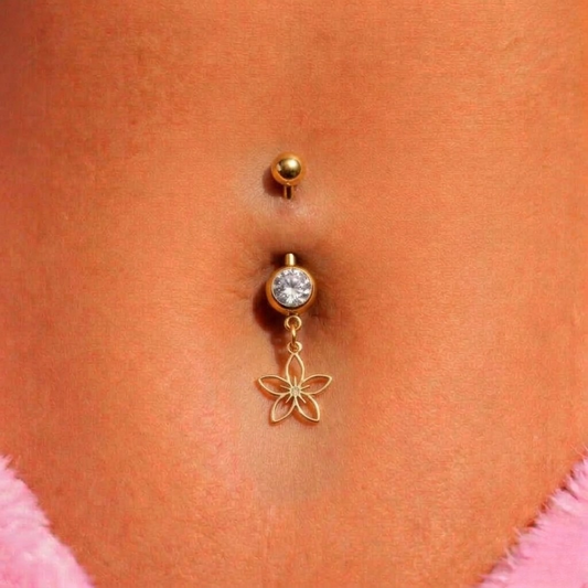 Surgical steel gold CZ flower Belly Naval Bar