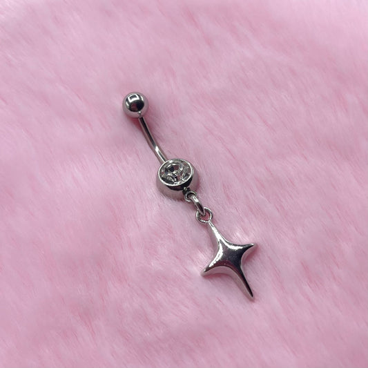 Surgical steel silver CZ Star Belly Naval Bar