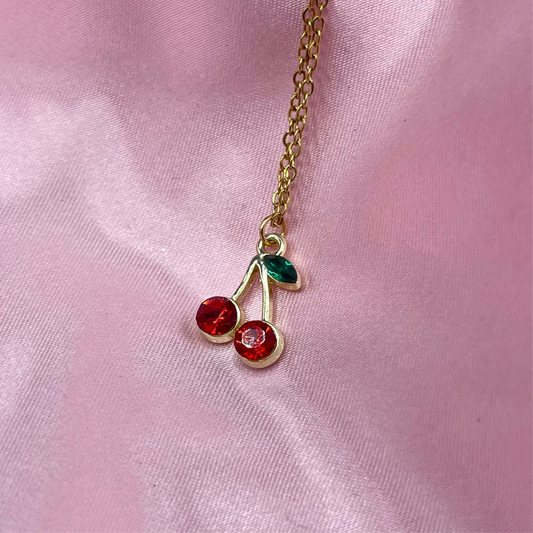 Gold stainless steel diamanté cz cherry adjustable Necklace