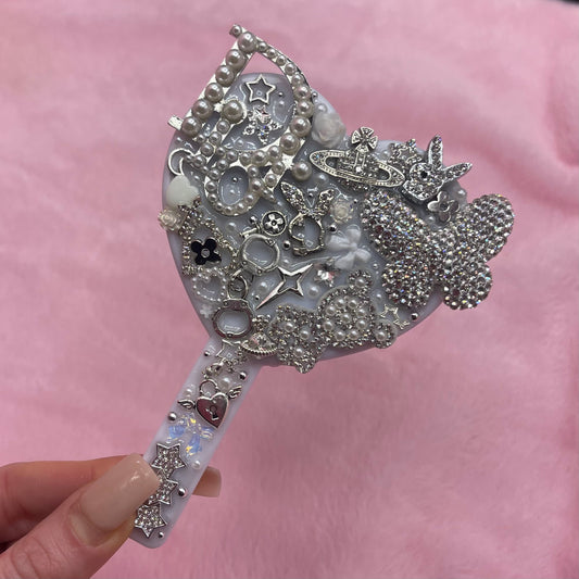 Handheld luxury rhinestoned mirror