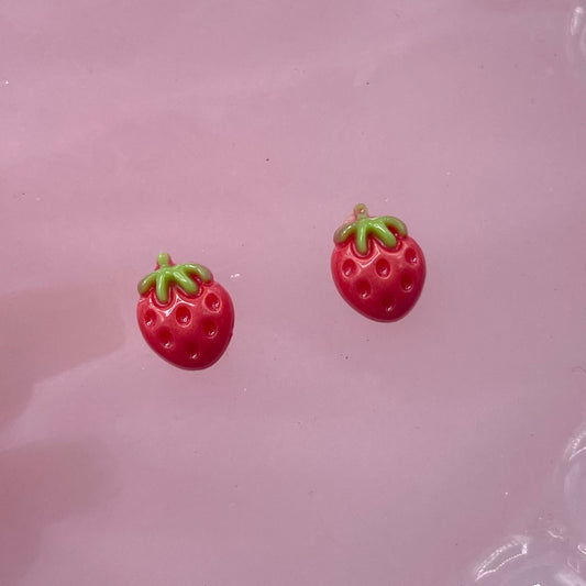 Stainless steel resin strawberry stud earrings