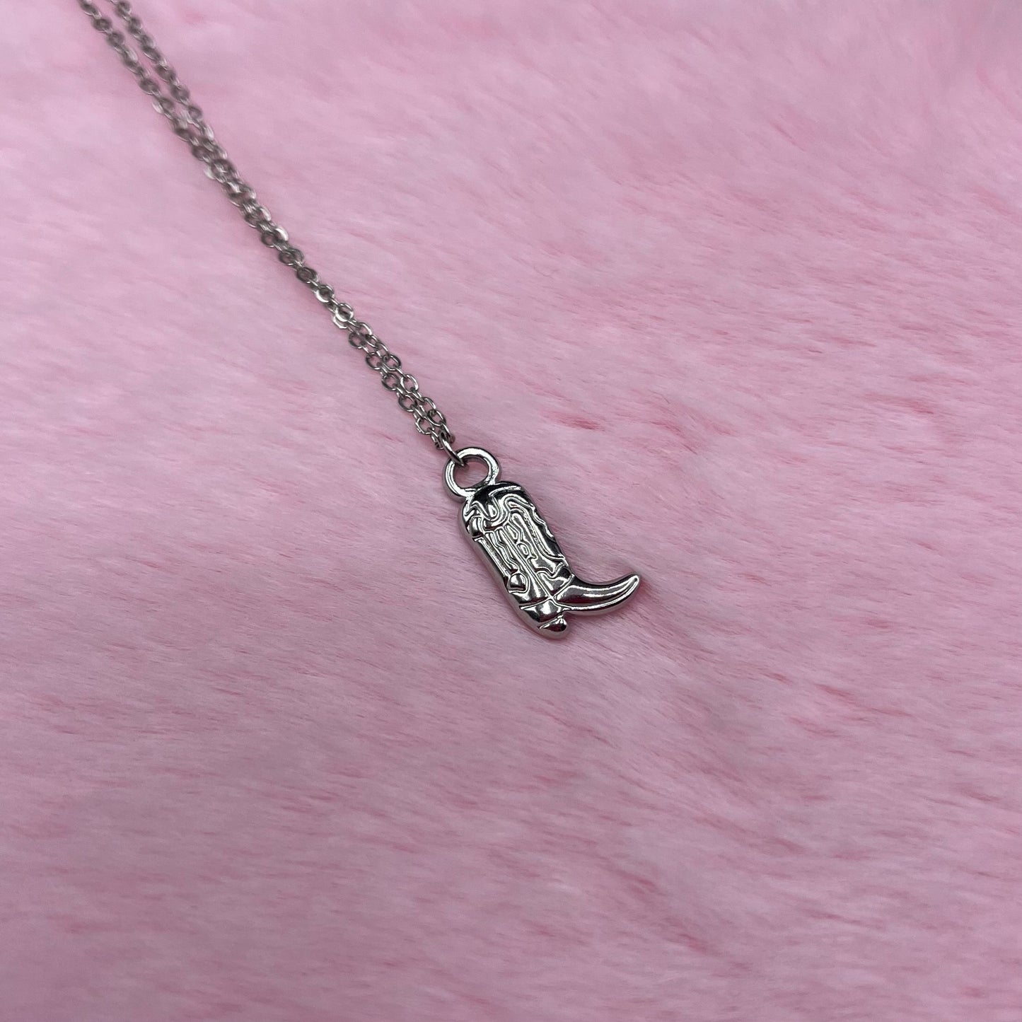 Hypoallergenic silver cowgirl boot adjustable Necklace