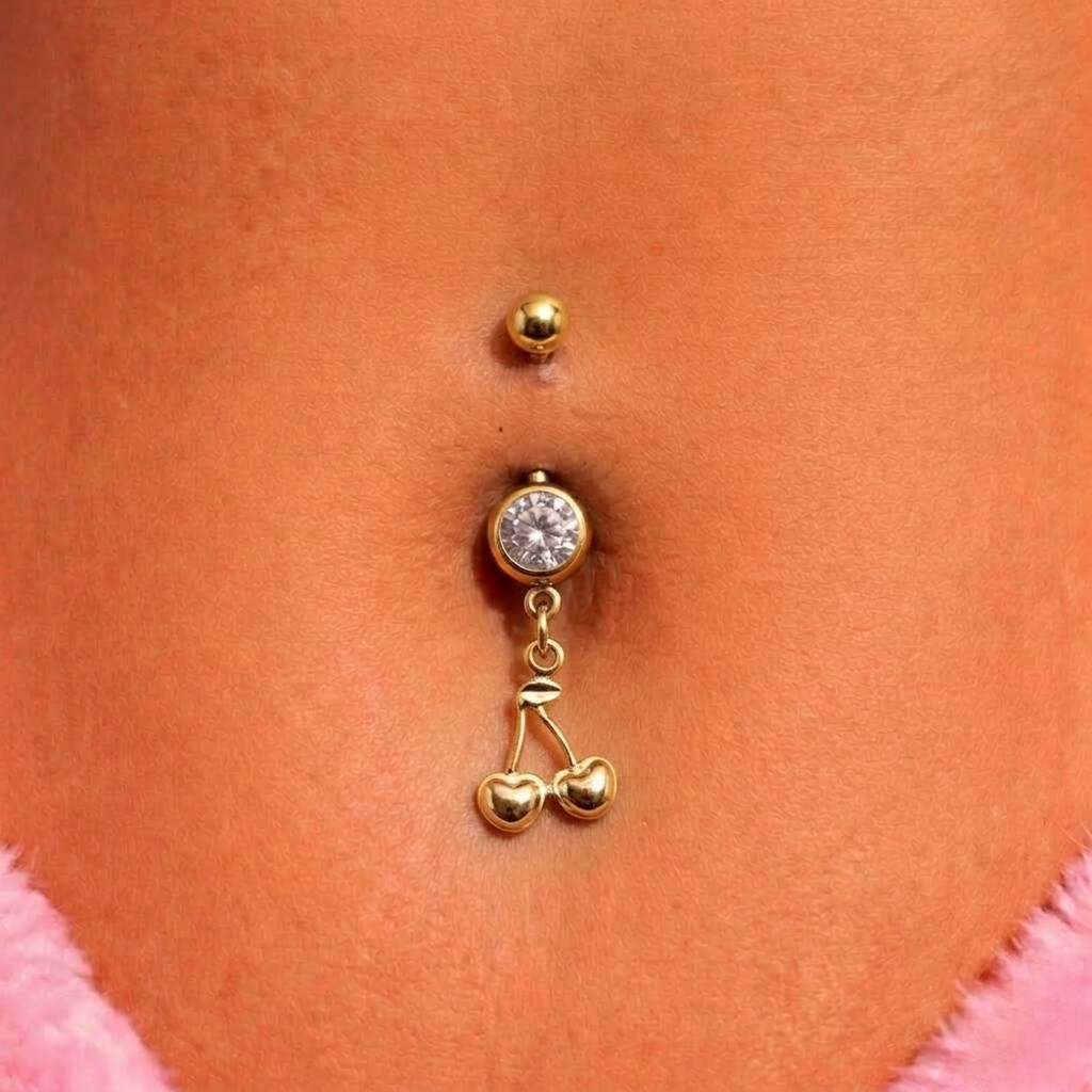 Surgical steel gold CZ cherry Belly Naval Bar