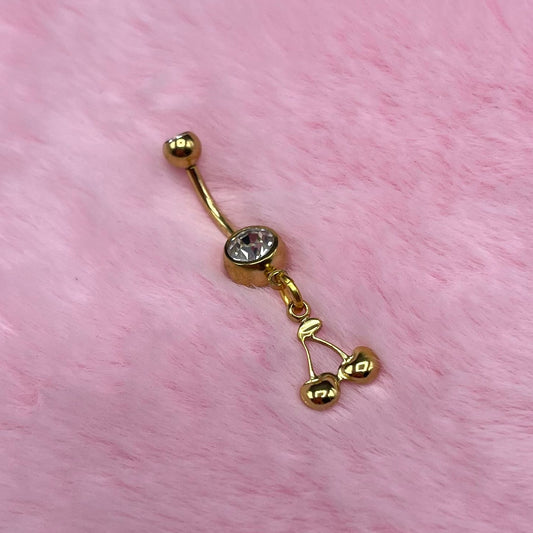 Surgical steel gold CZ cherry Belly Naval Bar