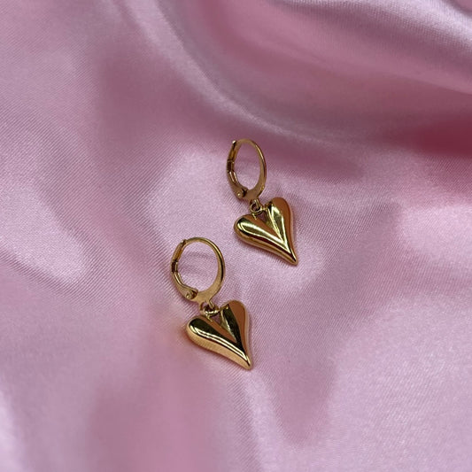 Gold Stainless steel heart Huggie Hoop Earrings