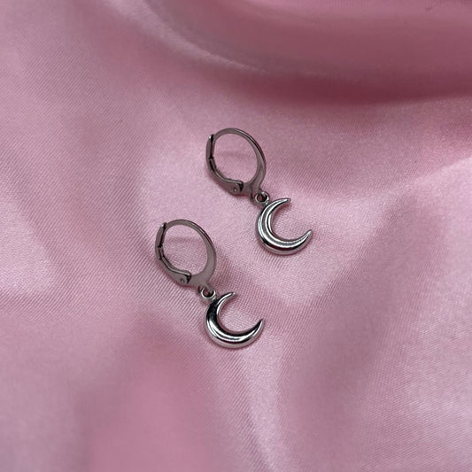 Silver Stainless steel moon Huggie Hoop Earrings