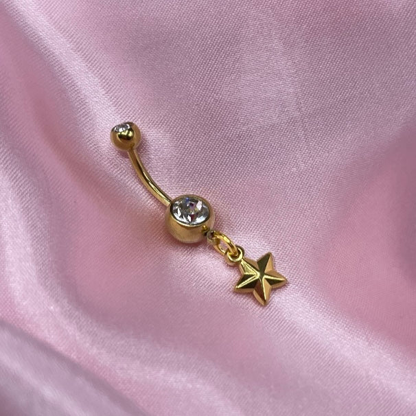Gold surgical steel cz star Belly Naval Bar
