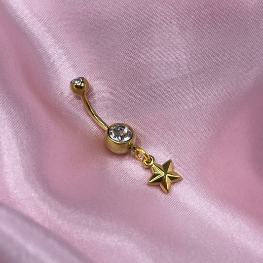 Gold surgical steel cz star Belly Naval Bar