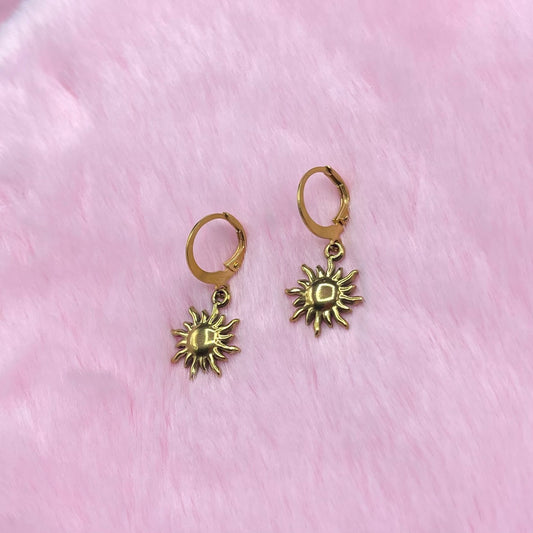 Gold Stainless steel Sun Huggie Hoop Earrings